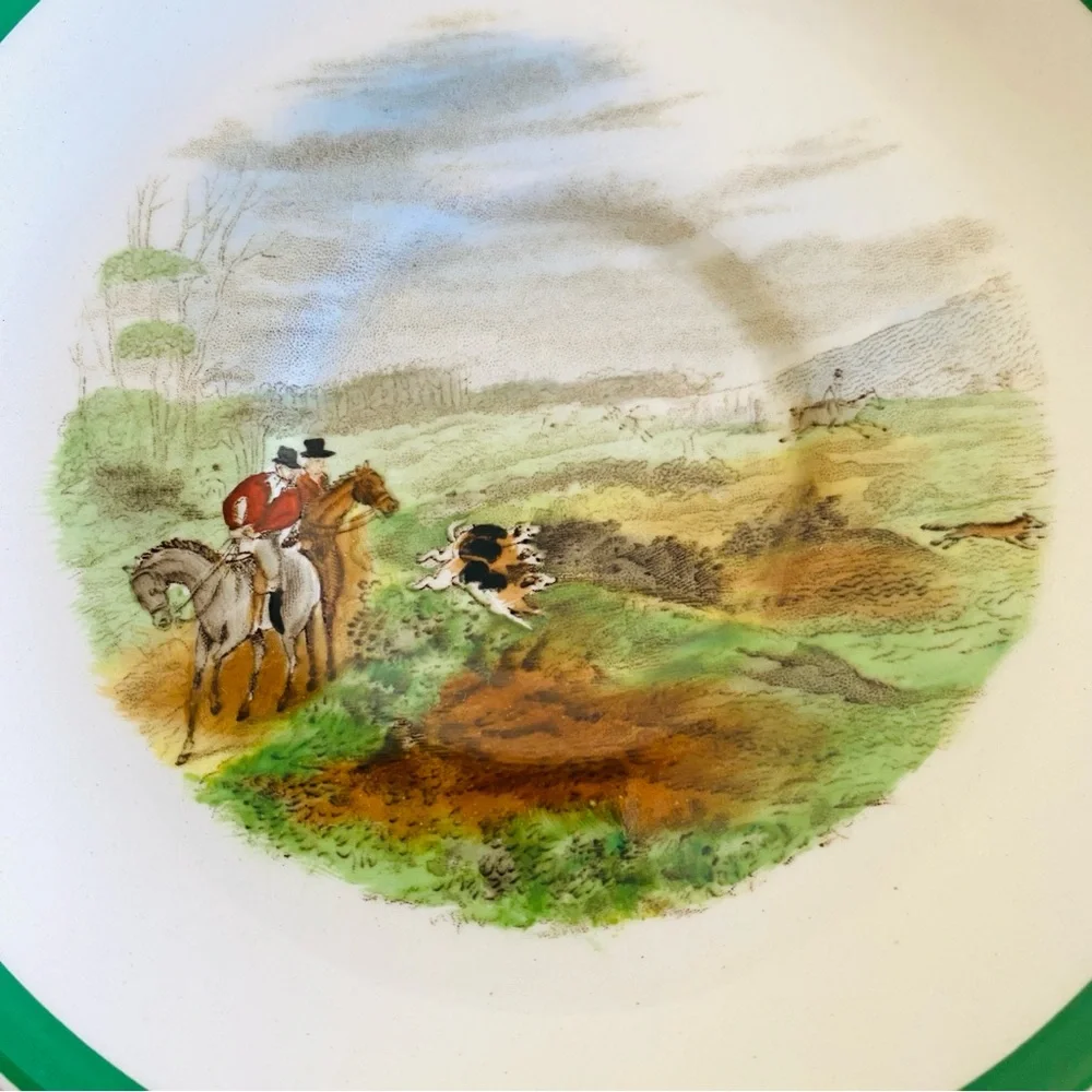 Vintage Copeland Spode Porcelain Hunting Equestrian Themed Saucer Plates Three